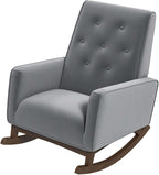 Rocking Chair, Nursery Rocking Chair, Stain Glider Rocking Chair, Light Grey Fabric Solid Wood Frame Accent Lounge Chair for Living Room Bedroom Reading, 300 lb Capacity