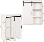 RUSTOWN Farmhouse Wood Wall Storage Bathroom Cabinet with Sliding Barn Door, Rustic Medicine Cabinet with Adjustable Shelf, 3-Tier Vintage Cabinet for Kitchen, Bathroom, Living Room (Vintage White)