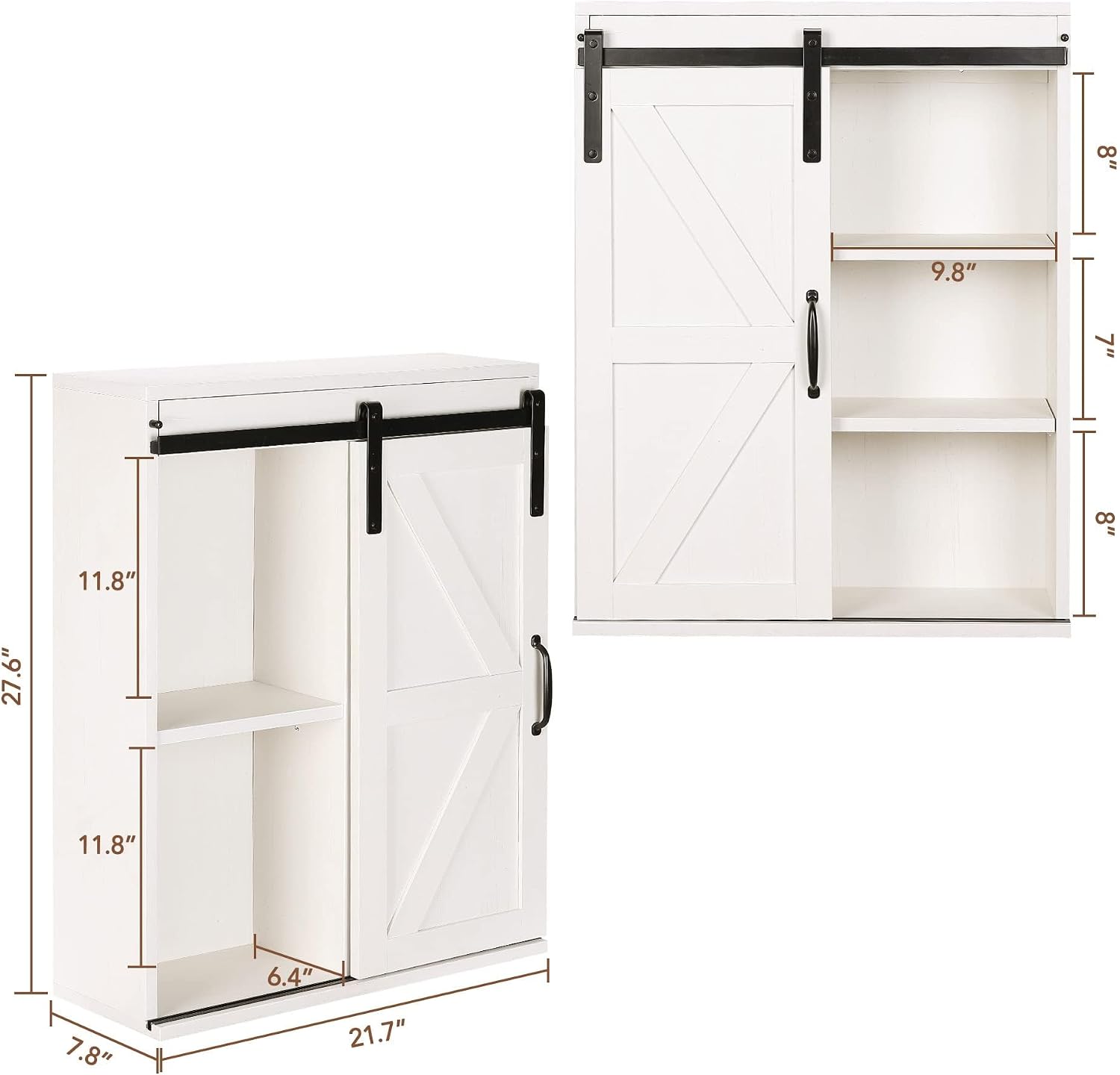 RUSTOWN Farmhouse Wood Wall Storage Bathroom Cabinet with Sliding Barn Door, Rustic Medicine Cabinet with Adjustable Shelf, 3-Tier Vintage Cabinet for Kitchen, Bathroom, Living Room (Vintage White)