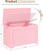 JungleA 30'' Box Storage Chest Trunk, Wooden Storage Bench Organizer Box Shoe Blanket Chest, w/2 Safety Hinges, for Living Room, Bedroom, Entryway, Pink