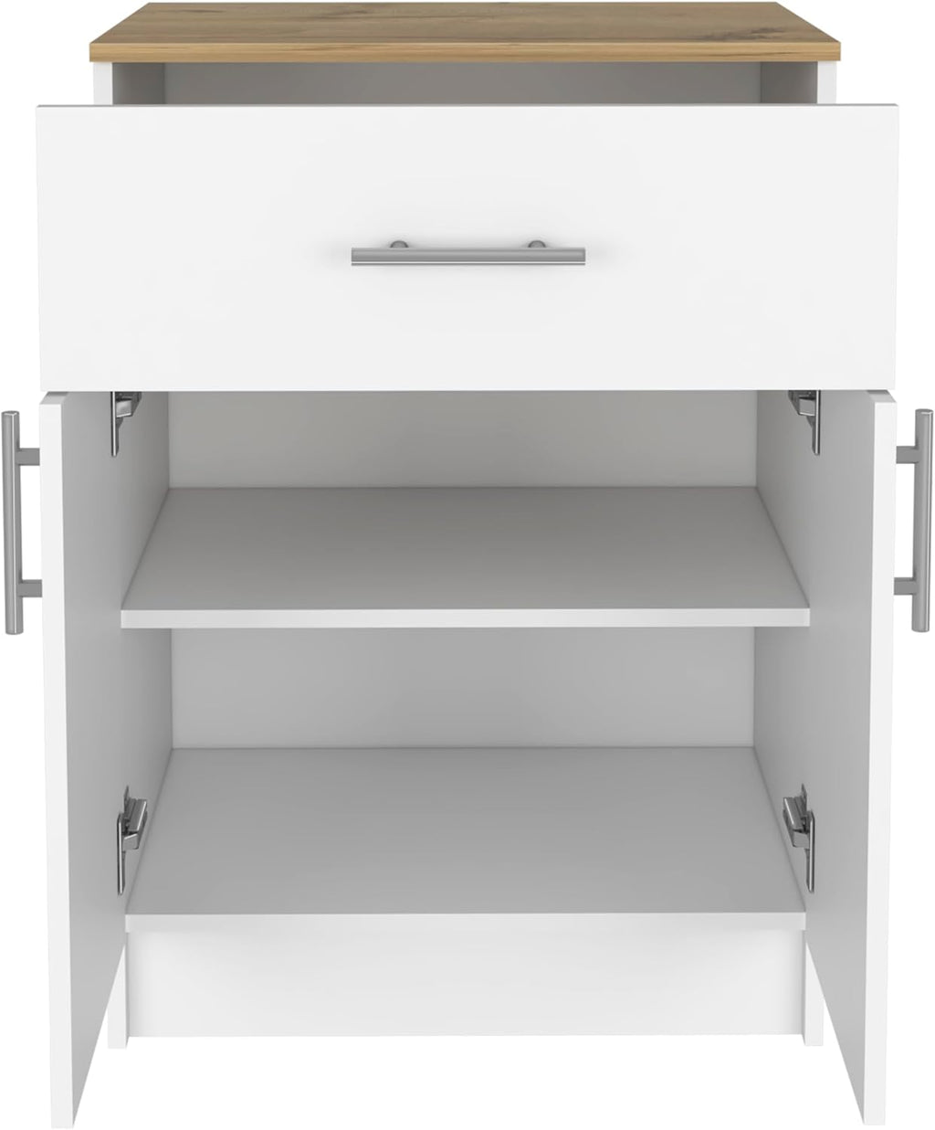Modern Kitchen Pantry, Storage Cabinet with 1 Drawer, Particle Board, White + Light Oak, for Dining Room, Easy to Clean