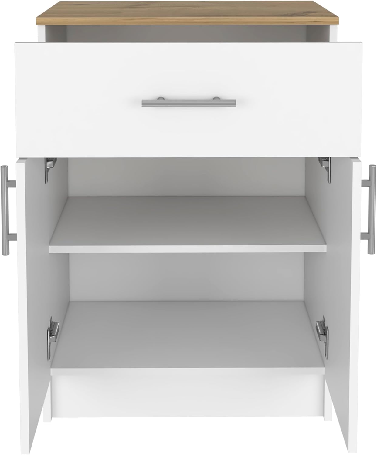 Modern Kitchen Pantry, Storage Cabinet with 1 Drawer, Particle Board, White + Light Oak, for Dining Room, Easy to Clean
