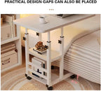 Height Adjustable c Table with Wheels, Small Overbed Tables, End Table with Storage Shelves, Sofa Desk Hospital Laptop Stand Drawing Desk Mobile Couch Snack Side Desks with Tiltable Drawing Board