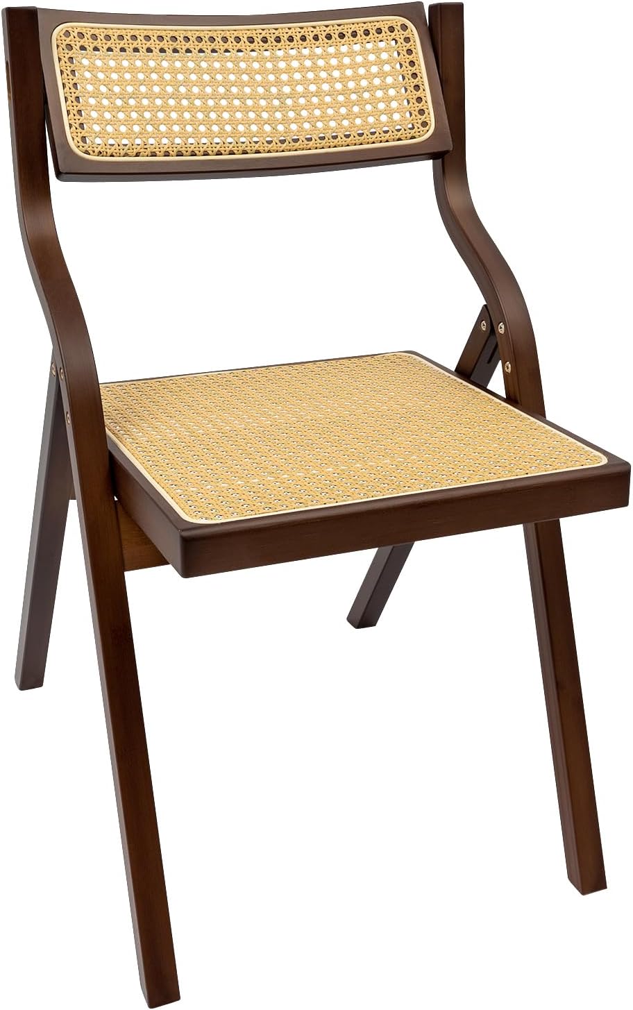 Folding Rattan Dining Chair Tea-Brown, Foldable Tea-Tone Wicker Armchair for Living Room Bedroom Restaurant Balcony, Space-Saver Collapsible Seat, Lightweight Bamboo-Look Frame, No-Assembly