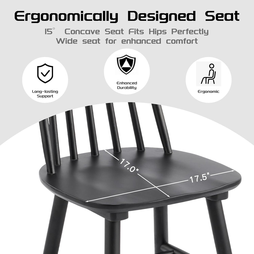 Black Dining Chairs Set of 6, 100% Solid Wood Farmhouse Kitchen Chairs, Armless Cottage Dinner Chair with Spindle Back, Windsor Dining Room Chairs for Kitchen (2 Boxes)