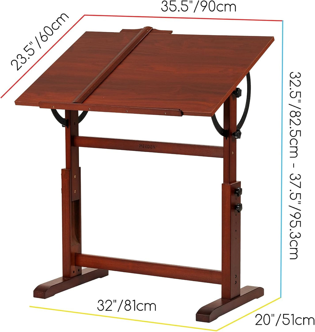 MEEDEN Vintage Wooden Drafting Table: 35.5" x 23.5'' Artist Drawing Table with Adjustable Height & Tilting Tabletop - Studio Painting Craft Desk for Writing Reading Sketching