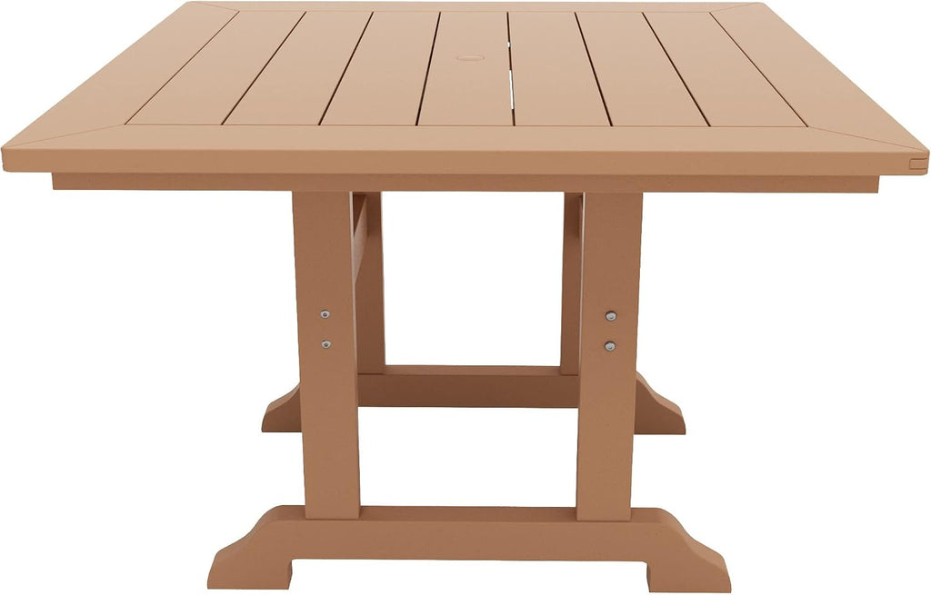 WO Outdoor Adirondack Patio Dining Chair Table 5 PCS Set Seashell Back Armchair Square Table Retro Aesthetic for Outside Restaurant Dining, Resort, Hotel, Lawn, Garden (Teak)