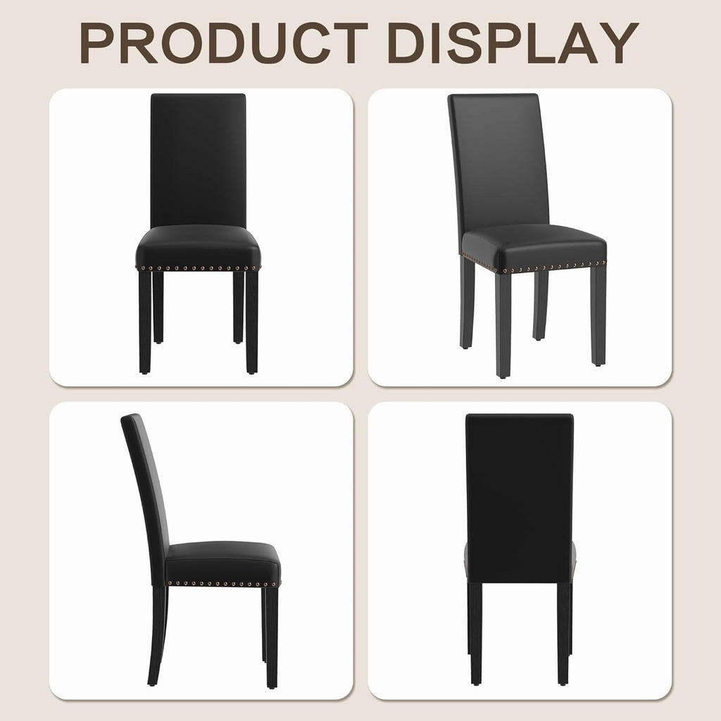 LSSBOUGHT Dining Chairs Set of 6, Modern Dining Room Chair,Upholstered Pu Leather Kitchen Chair with Vintage Copper Nail for Restaurant & Cafe(Black,6pcs)