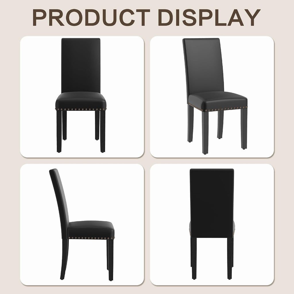 LSSBOUGHT Dining Chairs Set of 2, Modern Dining Room Chair,Upholstered Pu Leather Kitchen Chair with Vintage Copper Nail for Restaurant & Cafe(Black,2pcs)