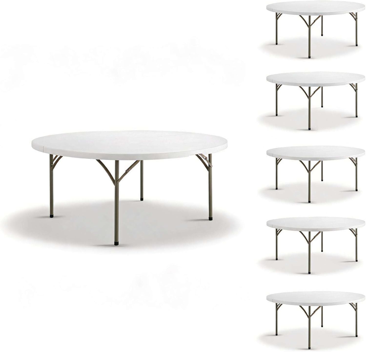 6-Pack 72-Inch Round Plastic Folding Tables, Bulk 6ft Heavy-Duty Commercial Grade Banquet Tables for Events & Weddings, Granite White with Sage Gray Legs