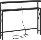 FAVOOSTY 46.8" Skinny Console Table with Charging Station and LED Light, 5.9" Narrow Sofa Table with Power Outlets and Type C & USB Port, Behind Couch Table for Living Room, Hallway, Entryway, Black