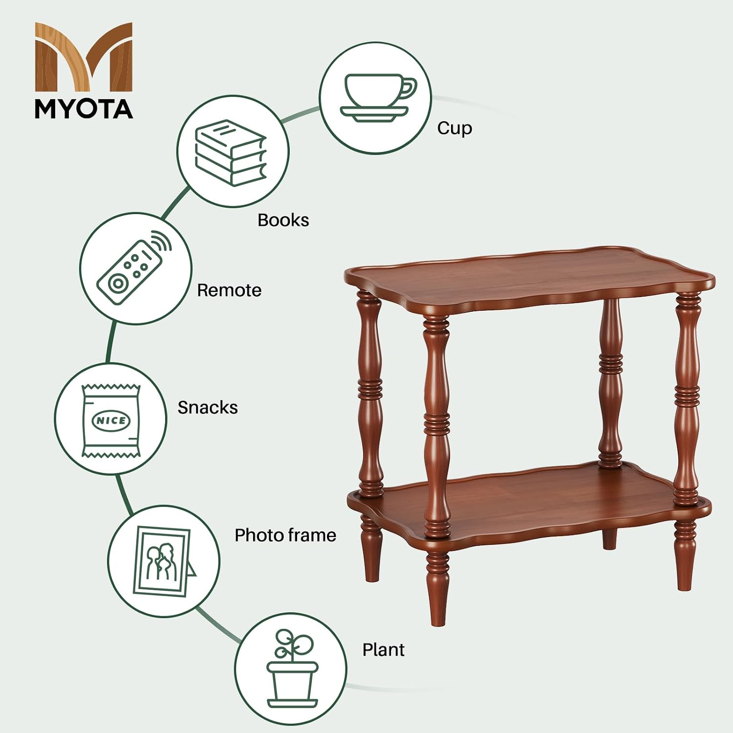 Solid Wood End Table Living Room - 23.6" H Small Narrow Rectangle Wooden End Table for Small Spaces, Dark Real Brown Solid Wood Vintage Antique Side Bedside Table Nightstand with 2-Tier Storage