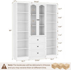 Cyclysio 3-Piece 80" Tall Pantry Cabinet Set, Large Kitchen Storage Cabinet with Arched Glass Doors and 3 Drawers, 6-Tier Open Shelving Unit with Baseboard Cutout for Flush-to-Wall Fit, White