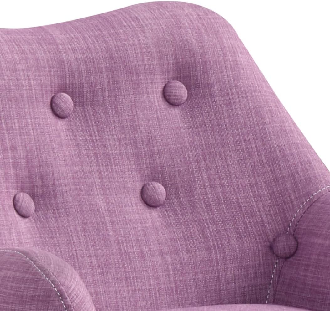 19.5" W Pink Linen Chair with Button Tufted Back and Wooden Legs