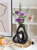 STHIE Modern Black Ceramic Flower Vases for Home Decor Aesthetic | Boho Decorative Vase for Bouquet Pampas Grass, Living Room Bedroom Kitchen Maximalist Decor