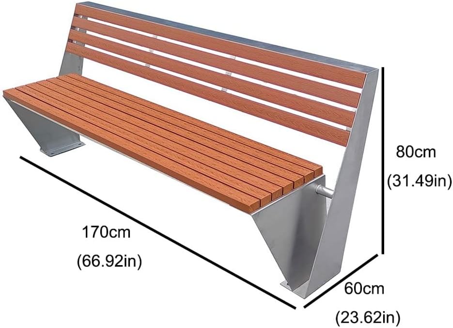 Patio Benches for Outdoors Outdoor Stainless Steel Park Bench Solid Wood with Backrest Leisure Seat Square Courtyard Long Row Chair Garden Benches for Outdoors