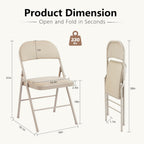 DUMOS 2 Pack Leather Padded Folding Chair, Indoor Outdoor Portable Stackable Commercial Seat with Steel Frame, Capacity for Home, Office, Party, Comfy, Kahki