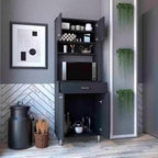 Black 67" H Pantry Cabinet, 4 Doors, 1 Drawer, Microwave Storage & 5 Shelves