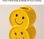 Smile Face Ceramic Vase, 7.3in Glossy Yellow Happy Face Home Office Decor, Playful Desk Ornament for Office, Mood Boosting Gift Men Women