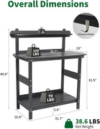 Potting Bench Table with 3-Tier Storage, HIPS Outdoor Gardening Table with 4 Self-Tapping Screws, Heavy Duty All-Weather Planting Bench with Curved Edges for Patio, Backyard, Garden(Black)
