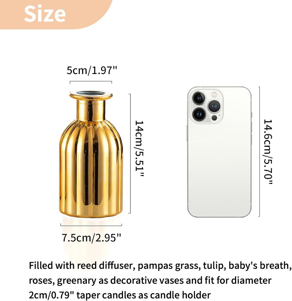 NUPTIO Bud Vases Small Gold: 12 Pcs Glass Vase Set in Bulk for Flowers - Mini Vintage Flower Bottle Single Vases for Wedding Table Centerpieces