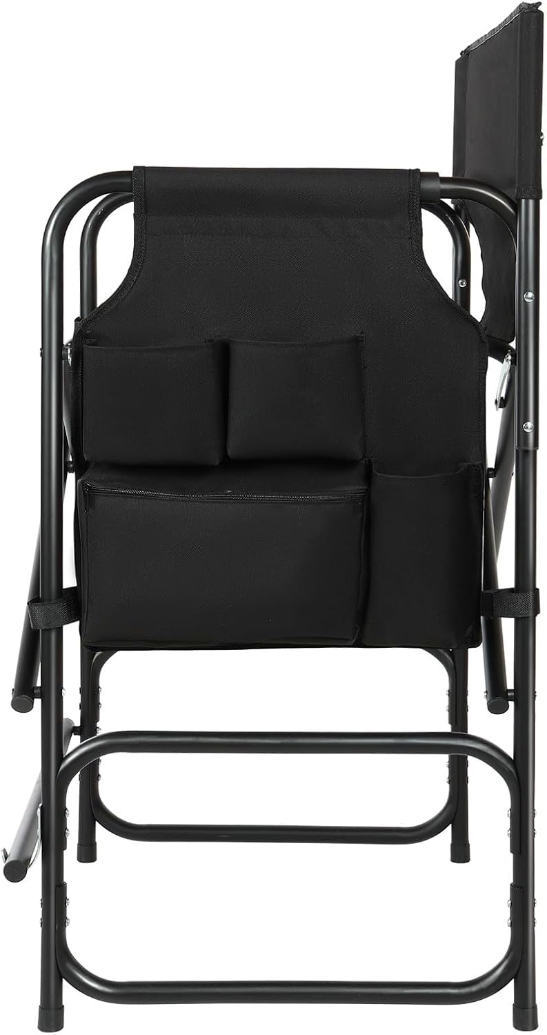 Aluminum Tall Directors Chairs Foldable, 41'' Makeup Chair for Makeup Artist with Side Table Cup Holder Storage Bag and Footrest, Weighs Only 8.8lb, 250lbs Capacity