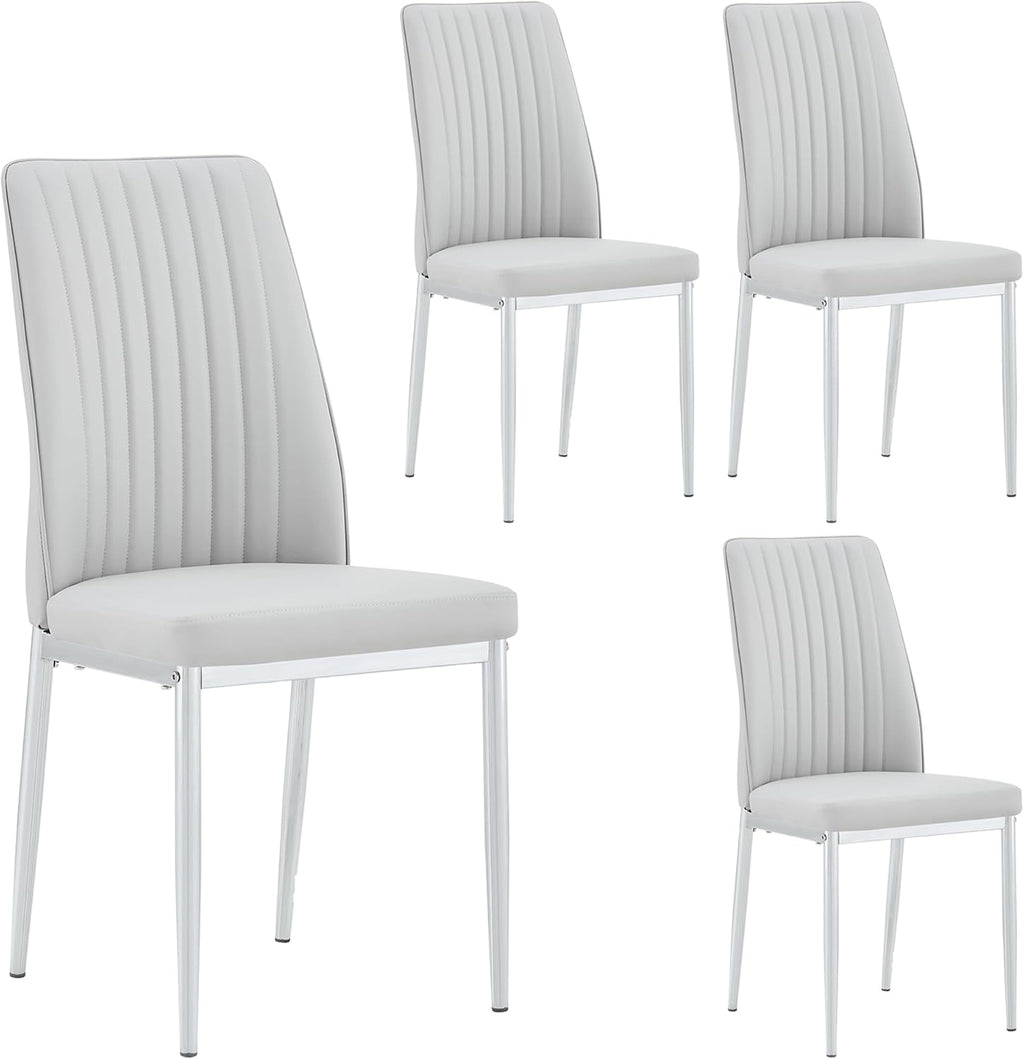 Dining Chairs Set of 4,Sillas de Comedor Modernas 4,Leather Upholstered Kitchen Chairs with Chrome Metal Legs,Modern Dining Room Chairs ,Easy-Clean Chairs for Dining Room, Apartment (Light Gray,4)
