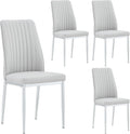 Dining Chairs Set of 4,Sillas de Comedor Modernas 4,Leather Upholstered Kitchen Chairs with Chrome Metal Legs,Modern Dining Room Chairs ,Easy-Clean Chairs for Dining Room, Apartment (Light Gray,4)