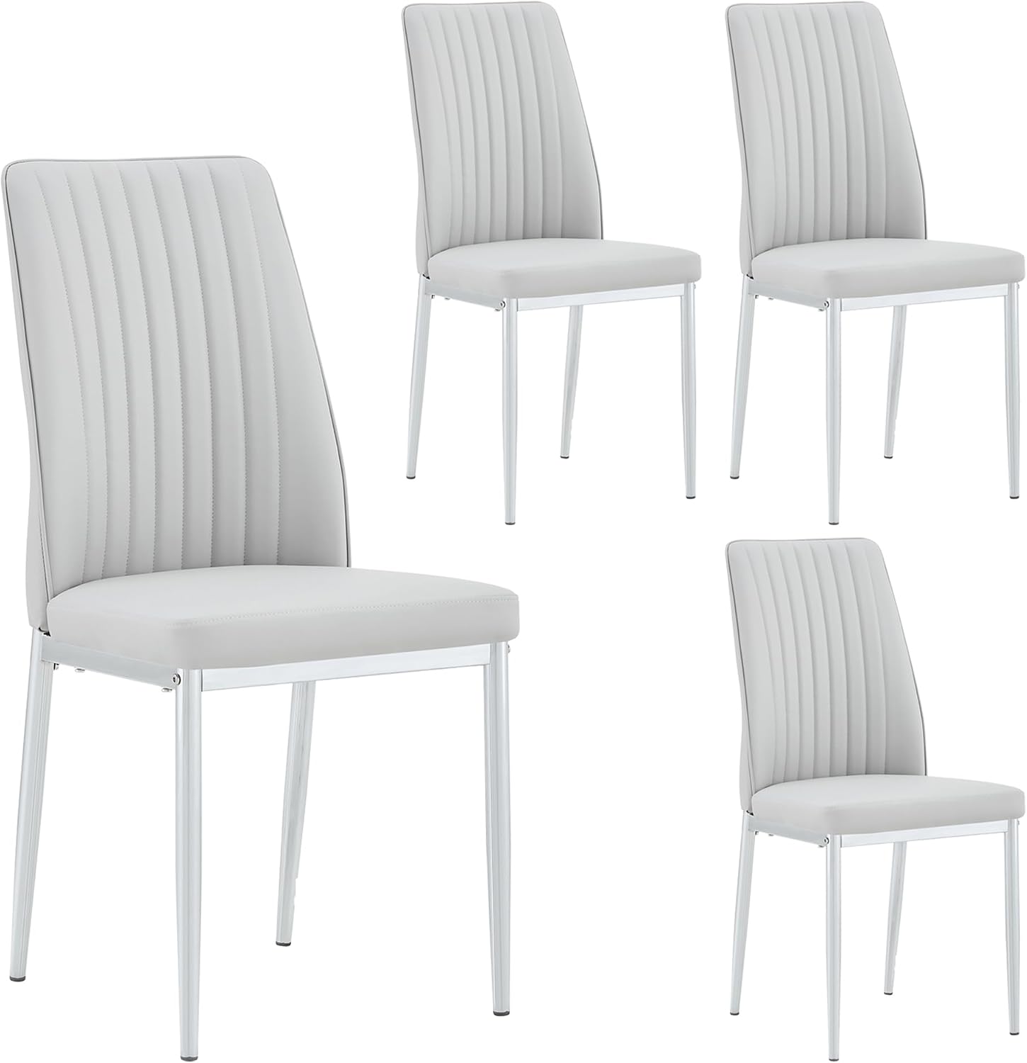 Dining Chairs Set of 4,Sillas de Comedor Modernas 4,Leather Upholstered Kitchen Chairs with Chrome Metal Legs,Modern Dining Room Chairs ,Easy-Clean Chairs for Dining Room, Apartment (Light Gray,4)