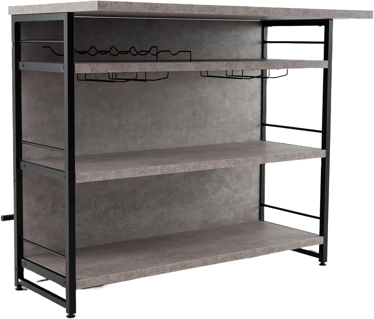 TANGZON 2 in 1 Kitchen Island, Industrial 4-Tier Bar Table with Storage Shelves, Wine Rack, Glass Holders & Footrests, Metal Frame Counter Home Bar Unit Wine Cabinet (Grey)