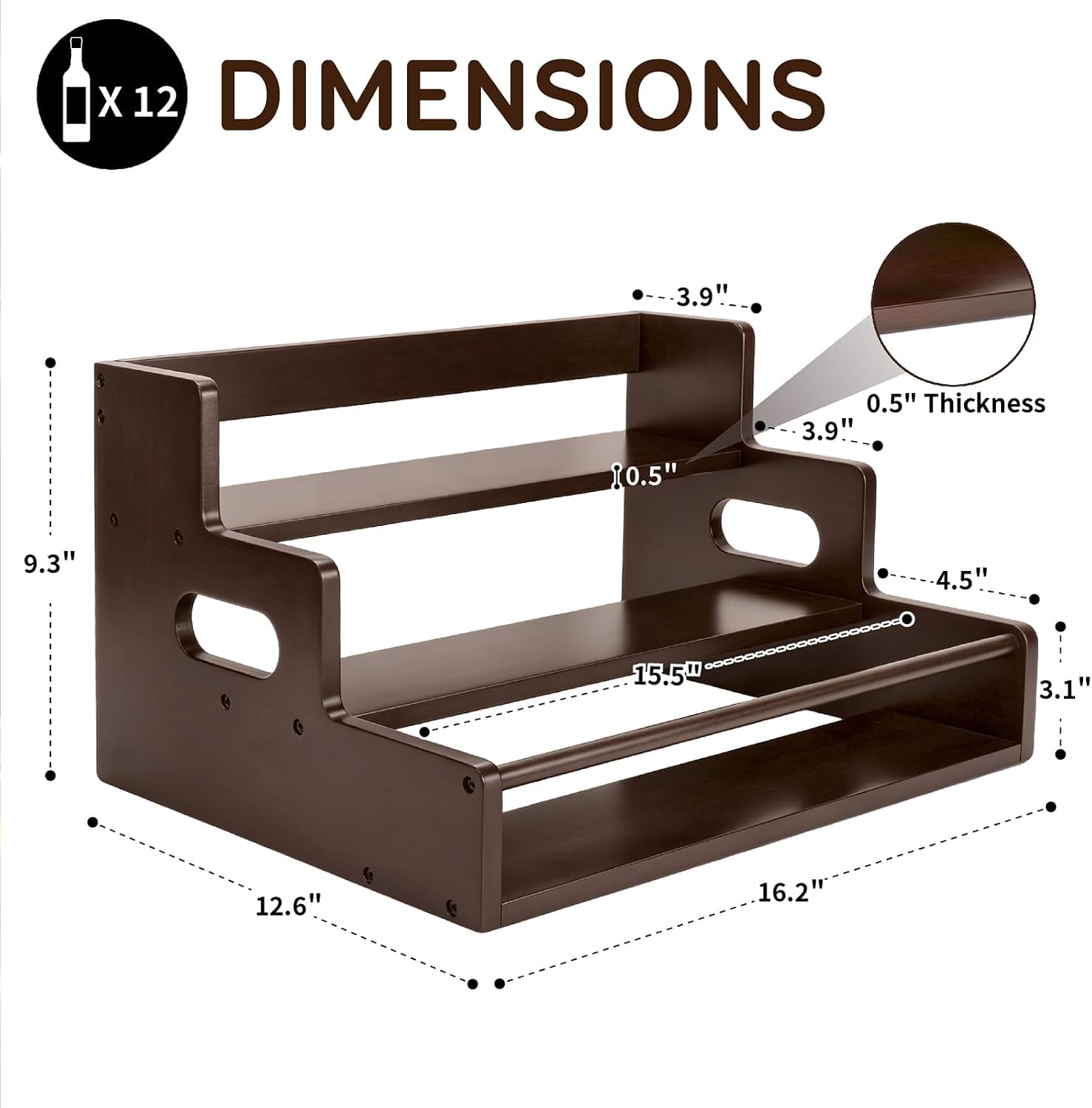 Liquor Bottle Display Shelf, 3 Step Countertop Liquor Wine Rack | Coffee Syrup Rack Organizer with handles, Bar Shelf Stand, Whiskey Spirits Wine Holder for Liquor Cabinet, mini bar, Home bar