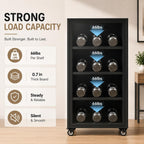 rolling Media Storage Cabinet with Tempered Glass Door, audio rack cabinet with Cable Management, Efficient Heat Dissipation, Studio home audio cabinet for Living Room/Gaming Setup/Home (3-tier)