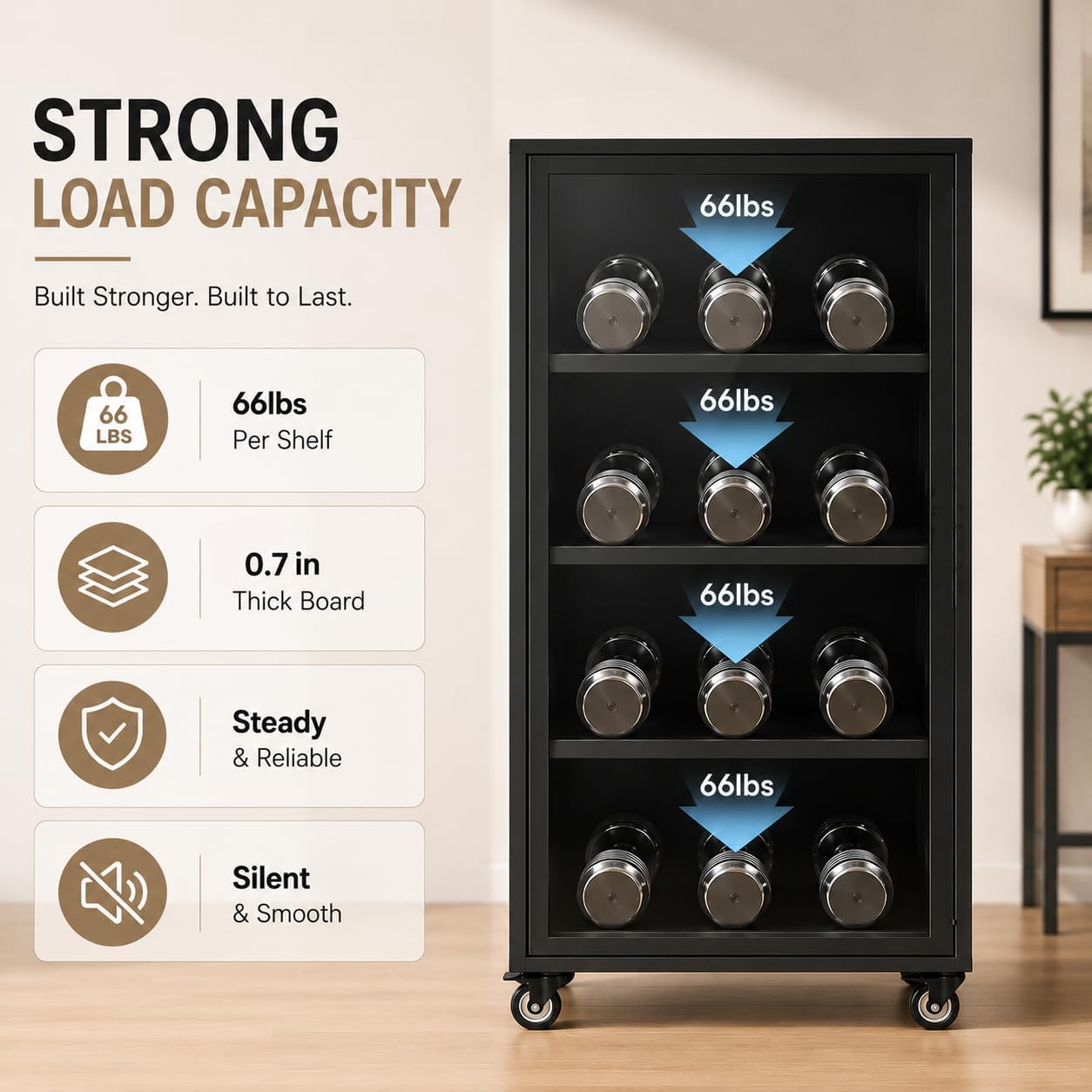 rolling Media Storage Cabinet with Tempered Glass Door, audio rack cabinet with Cable Management, Efficient Heat Dissipation, Studio home audio cabinet for Living Room/Gaming Setup/Home (3-tier)