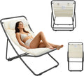 Outdoor Folding Lounge Chair Set of 2, Rattan Outdoor Patio Sling Chairs with Adjustable Backrest, Thick Cushioned & Detachable Headrest, Portable Beach Sling Chair for Poolside Backyard (Black)