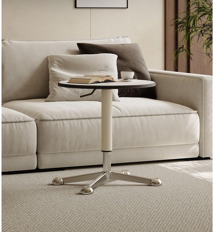 Rustic Side Table Movable Rock Slab Side Table Living Room Creative Multifunctional Lifting Small Round End Table for Living Room