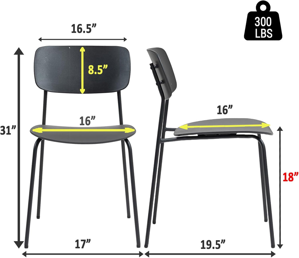 Sidanli Stackable Chairs Set of 4, Waiting Room Chairs with Metal Legs and Ergonomic Plastic Seat, Stacking Office Chairs for Conference Reception Church Banquet, Black