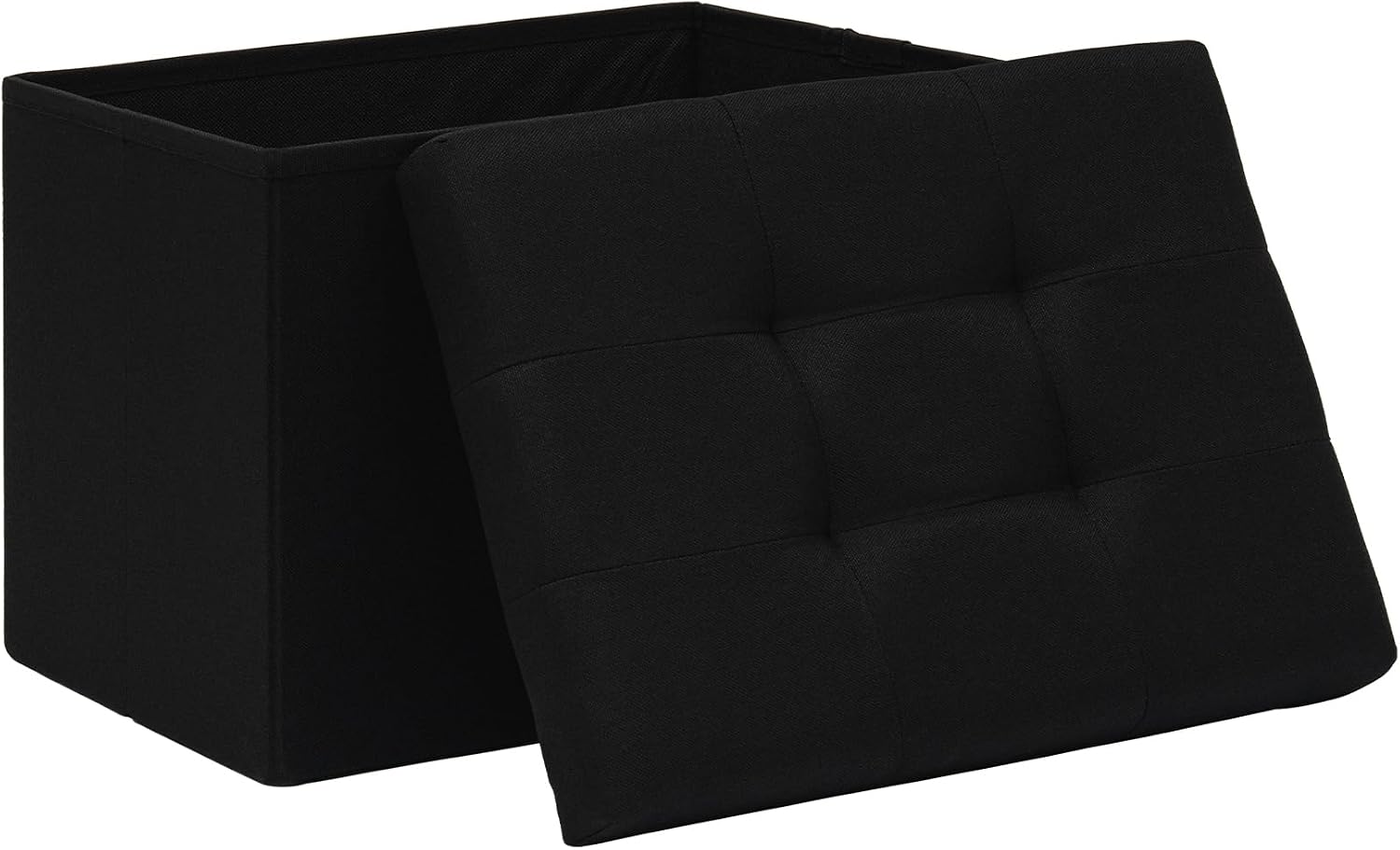 Folding Storage Ottoman, 16.5" Rectangular Footstool with Padded Tufted Lid, Collapsible Storage Footrest for Small Space, Living Room, Bedroom, Dorm, Black