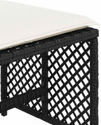 4-Piece Garden Stool Set in Black with Poly Rattan and Powder-Coated Steel, Square Outdoor Seats with Removable Washable Cushion Covers, 14.2-Inch Height for Patio Balcony