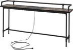 VECELO Narrow Sofa Table with Outlets & USB Ports, Industrial-Style Behind-Couch Table for Entryway, Hallway, Living Room, Bedroom, 71 Inch, Grey Oak