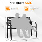 Outdoor Bench Garden Bench, 44" Anti-Rust Patio Bench Clearance, Iron Metal Frame Outdoor Benches Weatherproof for Front Porch, Yard, Lawn, Deck(Clover)