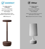 SAKRINGT 2 Pack Rechargeable Cordless Table Lamp - Battery Operated LED Portable Table Light with 3 Color Stepless Dimming, Memory Function - IP54 Waterproof for Outdoor, Restaurant, Patio, Camping
