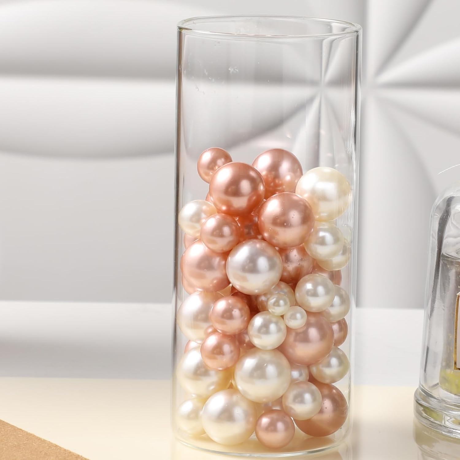 150 Pcs Vase Filler Pearls White and Rosegold Pearl Beads for Vase No Hole Pearls for Centerpieces Vases Home Table Party Decor Wedding DIY 8/14/20mm
