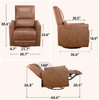 GAOMON Swivel Rocking Recliner Chair, Manual Leather Recliner Glider with Lumbar Support & Padded Armrest, Comfortable Rocker Nursery Single Sofa for Living Room and Bedroom (Brown)