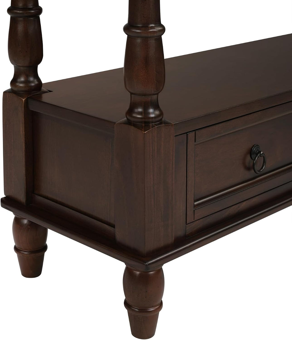 Knocbel Console Table with 6 Storage Drawers and Bottom Shelf, Vintage Sofa Table with Solid Wood Frame and Legs for Entryway Living Room, 54" W x 13.5" D x 32" H, Espresso