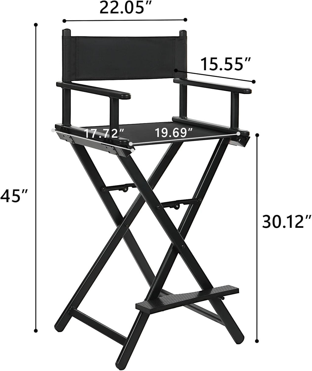 30'' Aluminum Tall Directors Chair, Portable Makeup Chair for Makeup Artist, Makeup Chair Teachers Chair Only 10.15LB, Black