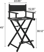 30'' Aluminum Tall Directors Chair, Portable Makeup Chair for Makeup Artist, Makeup Chair Teachers Chair Only 10.15LB, Black