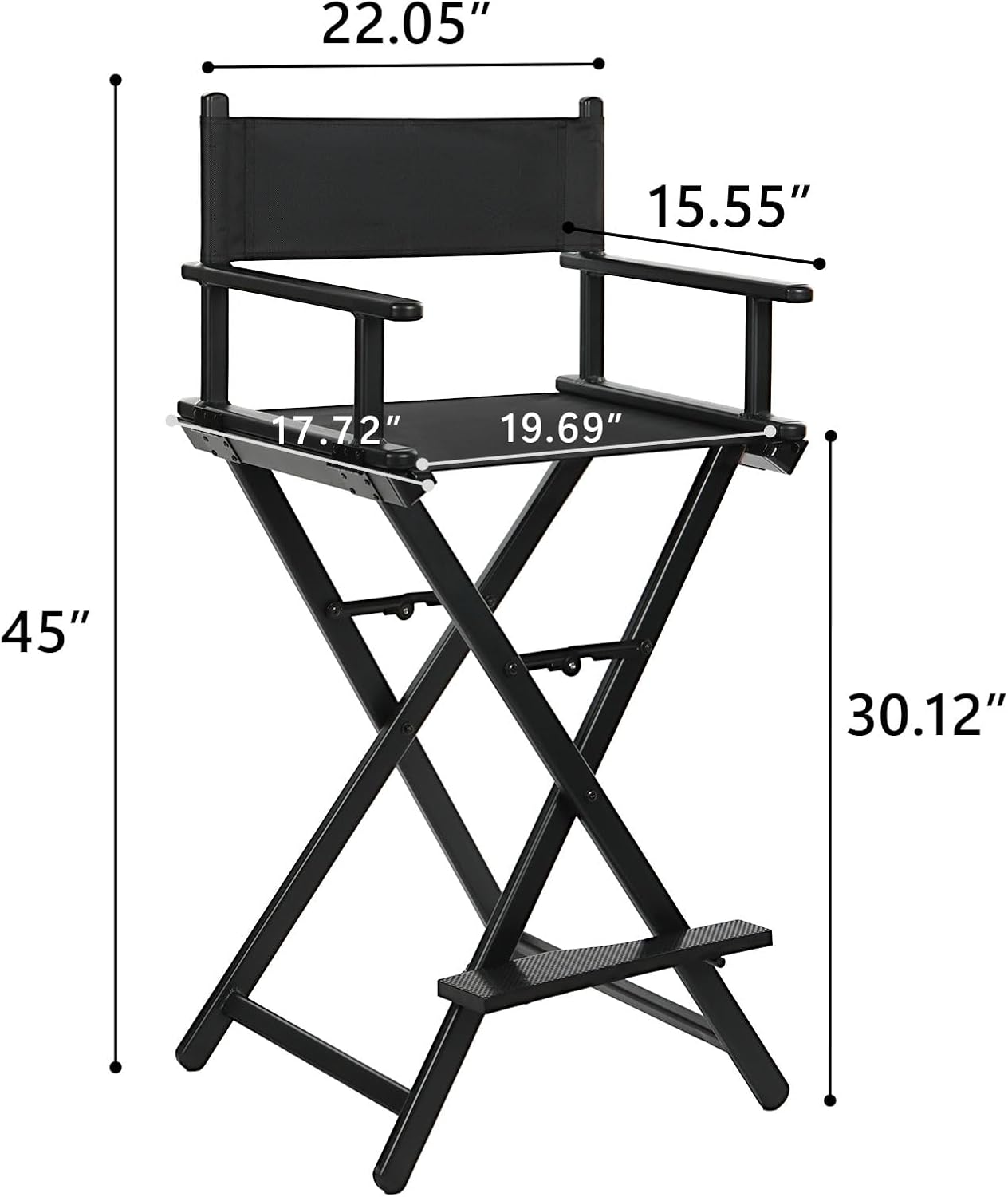 30'' Aluminum Tall Directors Chair, Portable Makeup Chair for Makeup Artist, Makeup Chair Teachers Chair Only 10.15LB, Black
