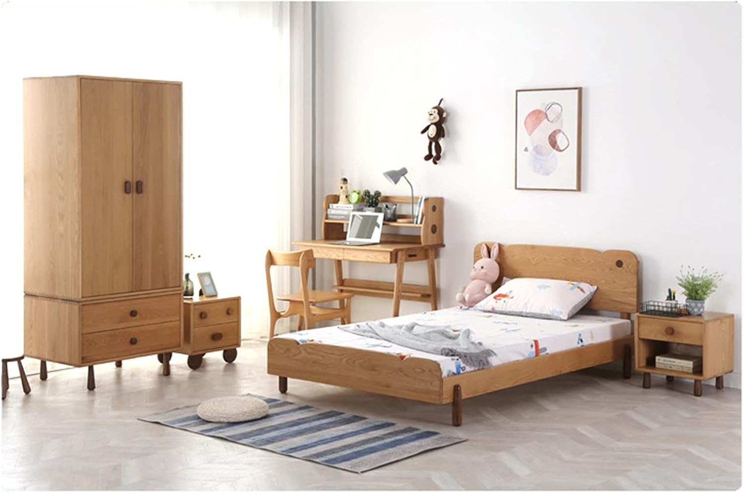 NordicSolidWoodChildren'sBedsideTable,CartoonNightstandForBedroom,BoyAndGirlBedsideCabinet2Drawer,SimpleBedroomStorageCabinet45X38X45CM(Color:B) Needed