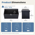 DUMOS 30 Inches Folding Ottoman with Storage Bench, Foot Rest Stool, End of Bed Storage Bench Upholstered, Load 660 lbs, for Living Room, Lychee Grain Leather, Black