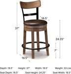Signature Design by Ashley Pinnadel Bar Stool, Swivel Counter Height Stool Chair With Faux Leather Seat, Wood and Metal Frame for Kitchen Island With Seating, Light Brown